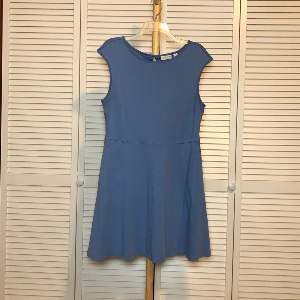 New York & Company Blue Round Neck Cap Sleeve A-line Knee-Length Dress L